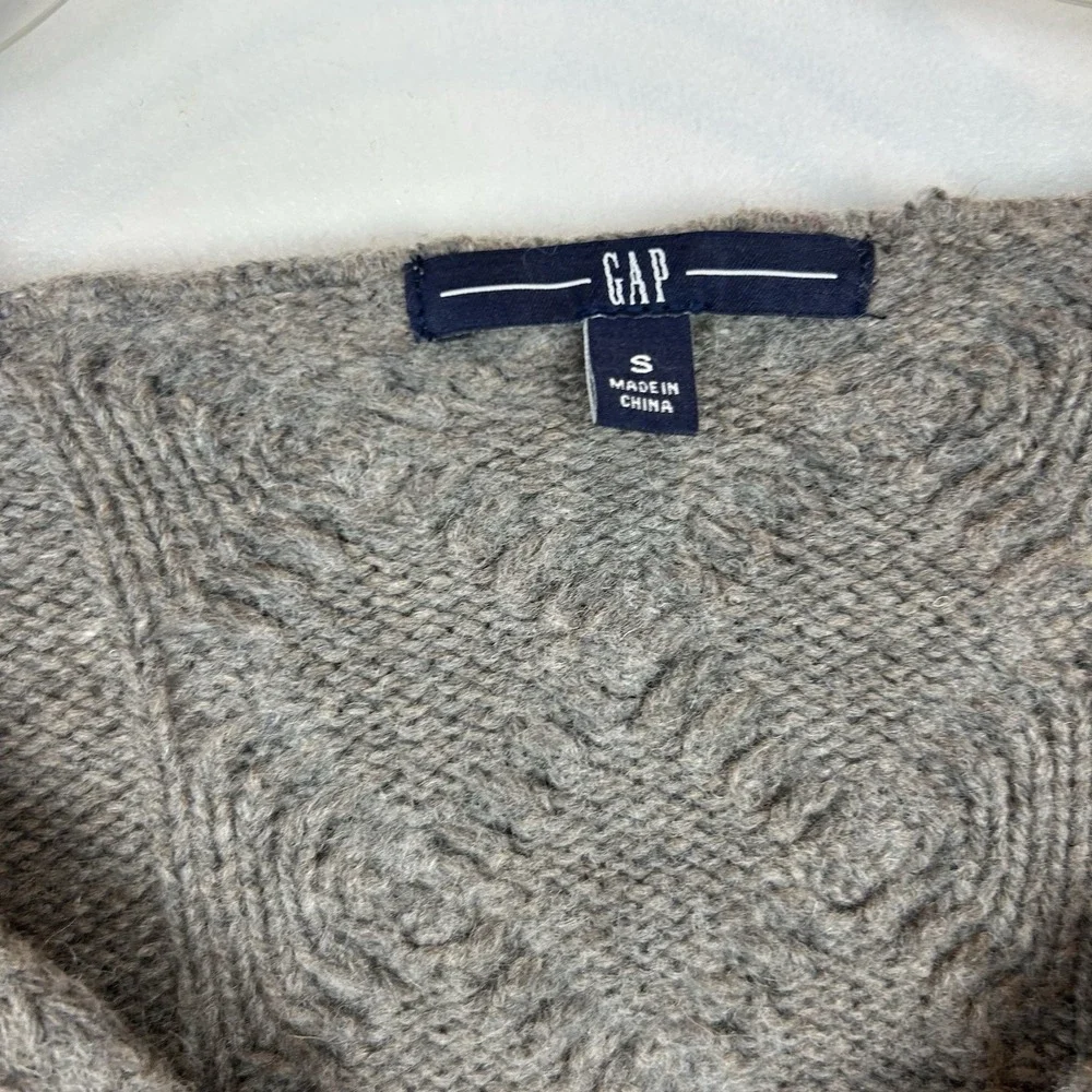 Gap Sweater Womens Small Gray Cable Knit Alpaca Wool Blend Pullover V Neck